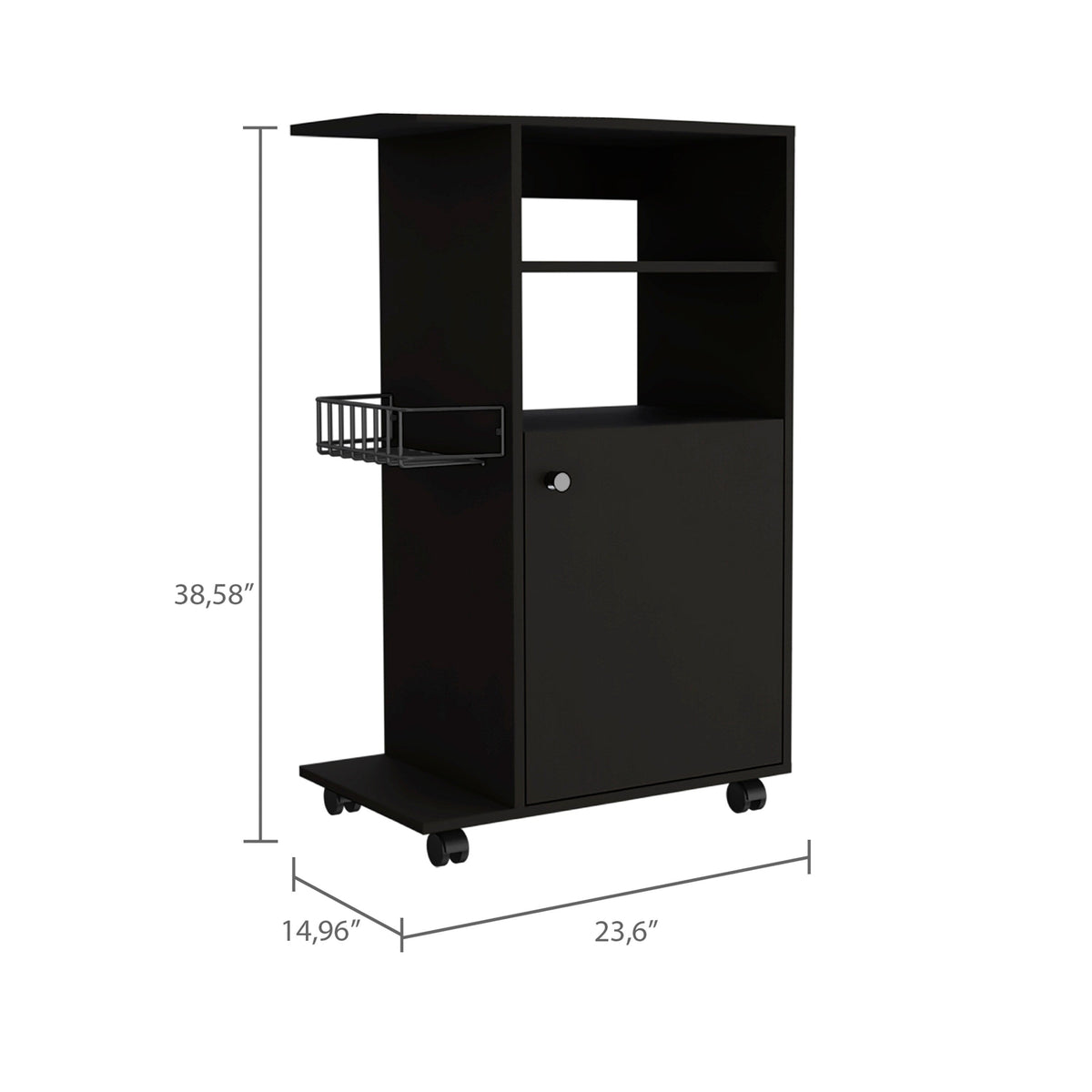 Miki Shinly Black Mdf Base with Mdf Wood Top Rolling Kitchen Cart (23.6-in x 14.96-in x 38.5-in)