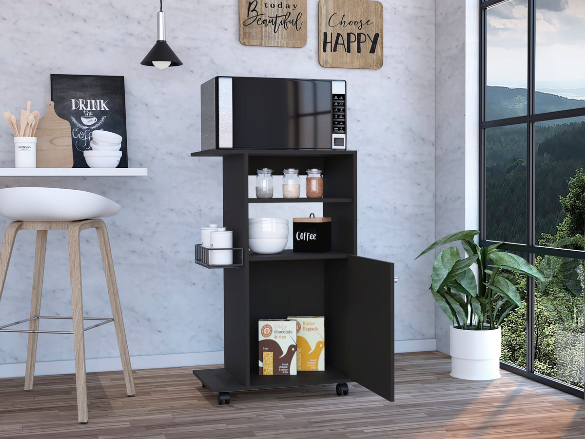 Miki Shinly Black Mdf Base with Mdf Wood Top Rolling Kitchen Cart (23.6-in x 14.96-in x 38.5-in)