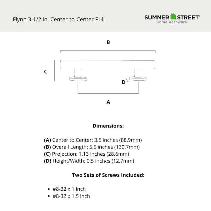 Sumner Street Home Hardware Flynn (89mm) Center to Center Rectangular Bar Drawer Pull