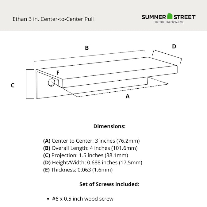 Sumner Street Home Hardware Ethan 3-in (76mm) Center to Center Rectangular Finger Drawer Pull