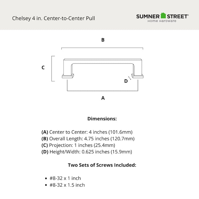 Sumner Street Home Hardware Chelsey 4-in (102mm) Center to Center Satin Nickel Rectangular Bar Drawer Pull