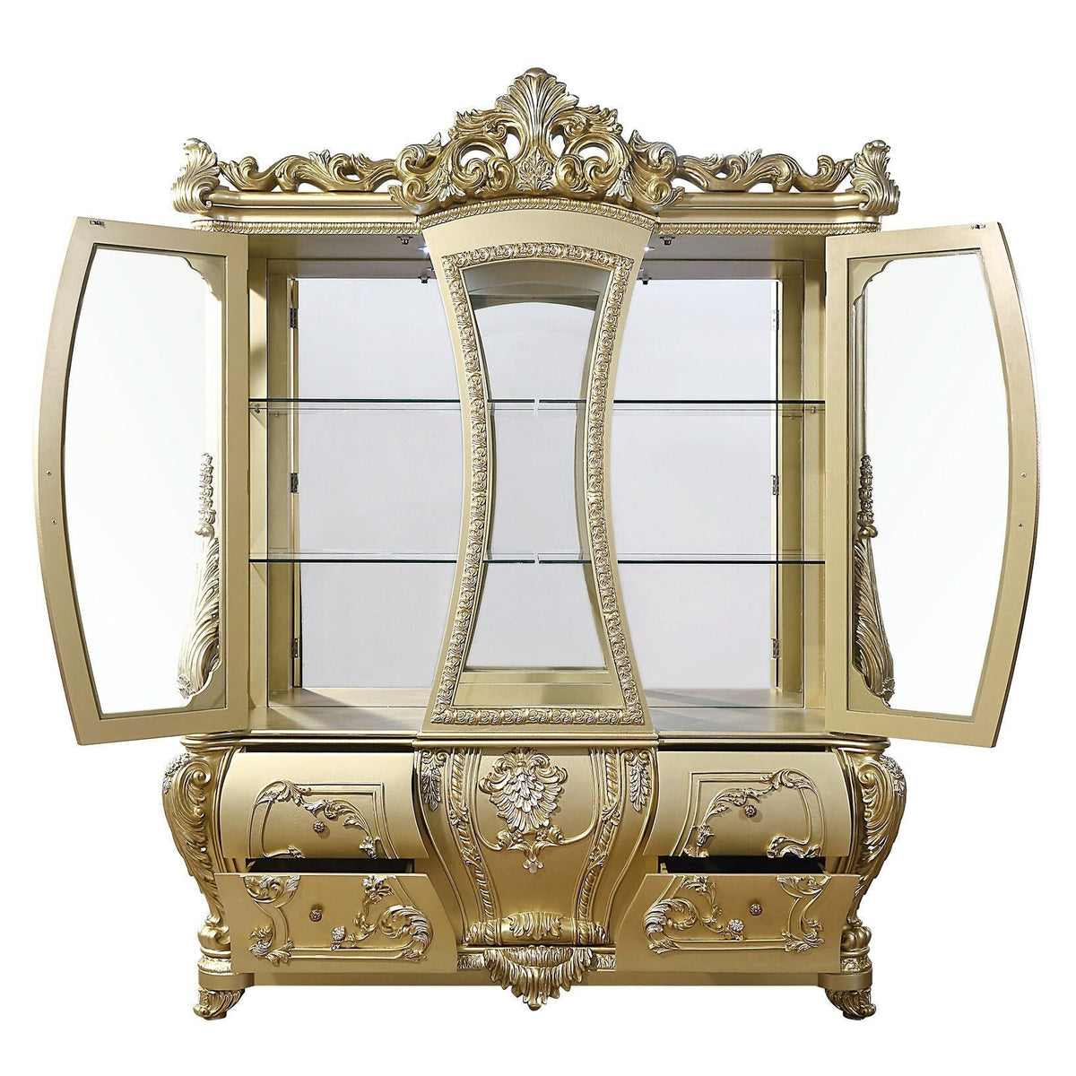 ACME FURNITURE Transitional Gold Finish Wood Curio Cabinet
