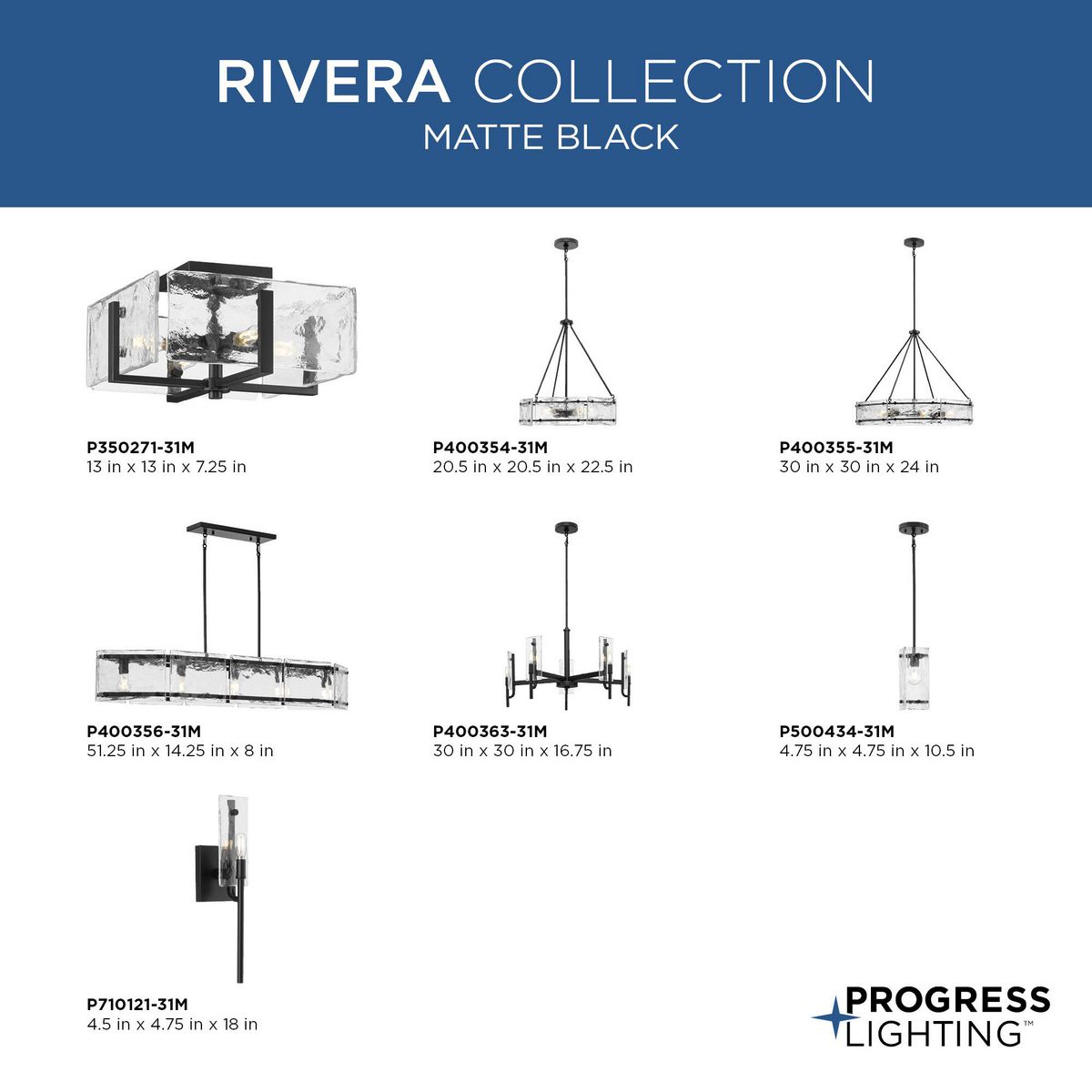 Progress Lighting Rivera 6-Light Matte Black Craftsman Chandelier