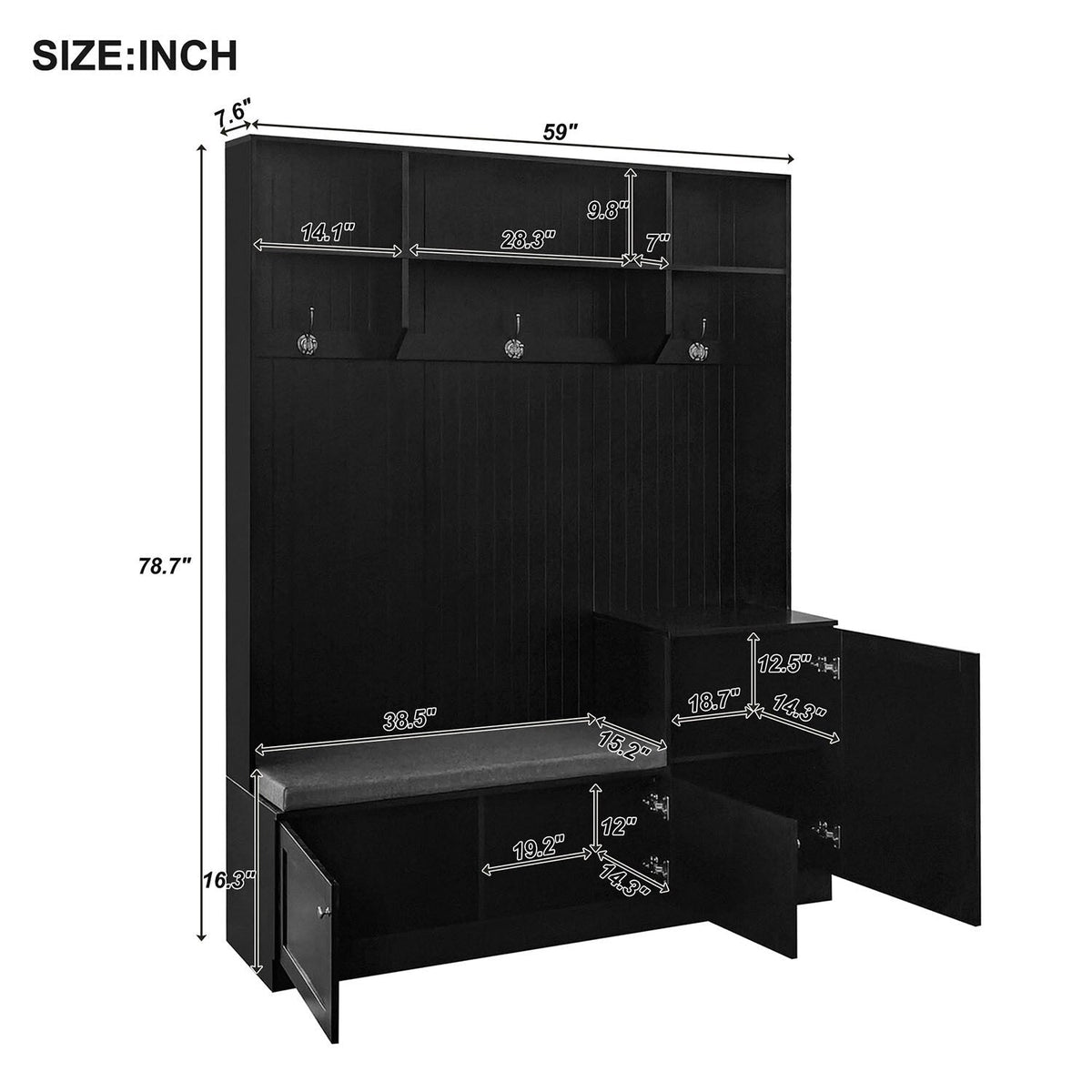 SINOFURN Modern 59-in Black Wood Hall Tree