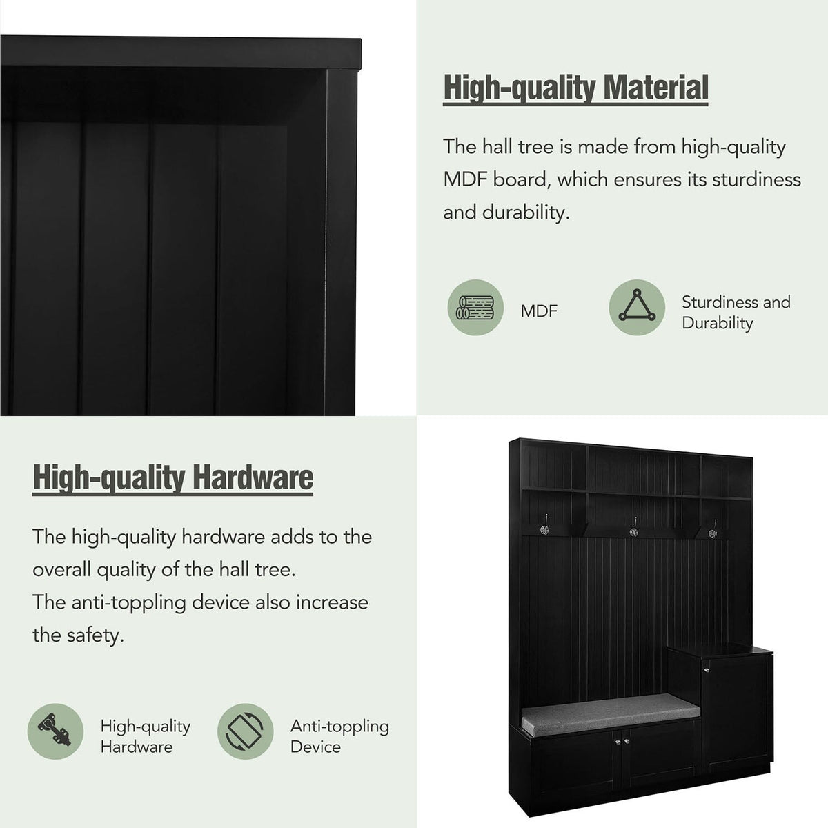 SINOFURN Modern 59-in Black Wood Hall Tree
