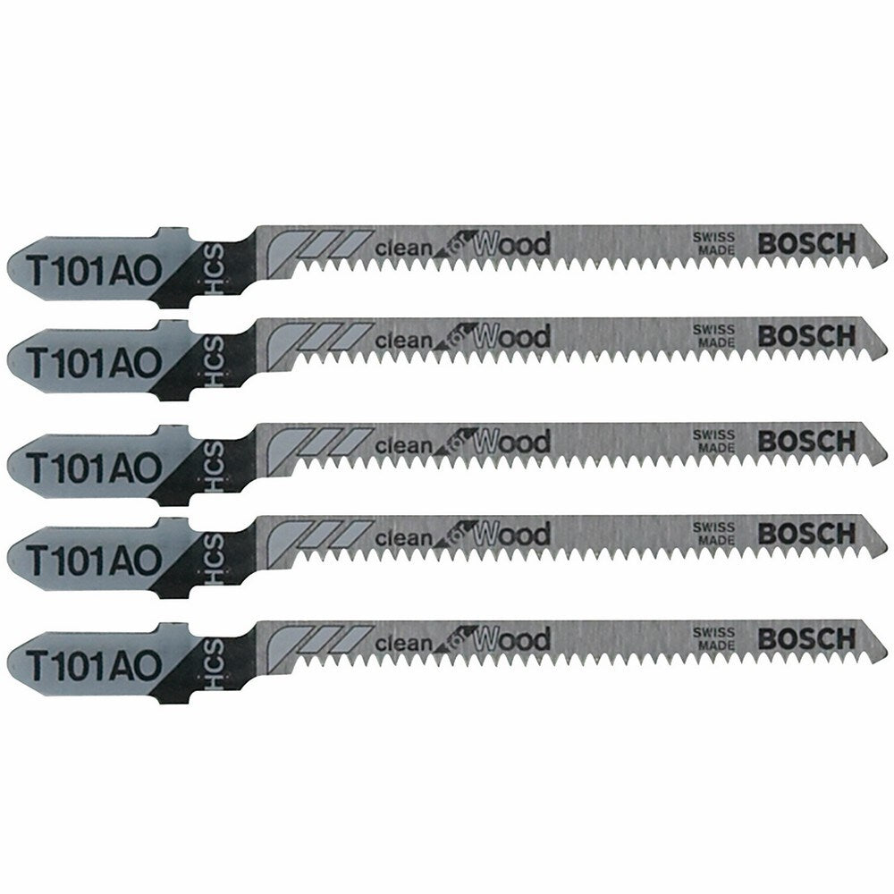 Bosch 5-Pack 3-1/4-in 20 TPI T‑Shank High-Carbon Steel Jigsaw Blades, Clean for Wood (T101AO)