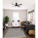 Hunter Port Haven LED 44-in Matte Black Indoor/Outdoor Flush Mount Ceiling Fan with Light Kit, 4-Blade