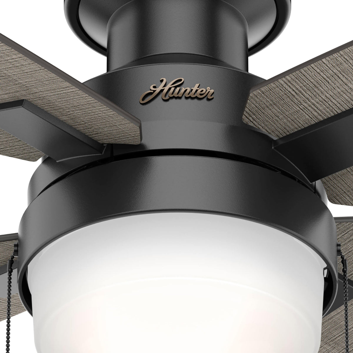 Hunter Port Haven LED 44-in Matte Black Indoor/Outdoor Flush Mount Ceiling Fan with Light Kit, 4-Blade