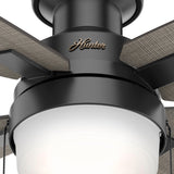 Hunter Port Haven LED 44-in Matte Black Indoor/Outdoor Flush Mount Ceiling Fan with Light Kit, 4-Blade