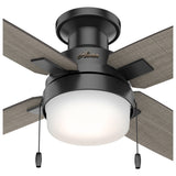 Hunter Port Haven LED 44-in Matte Black Indoor/Outdoor Flush Mount Ceiling Fan with Light Kit, 4-Blade
