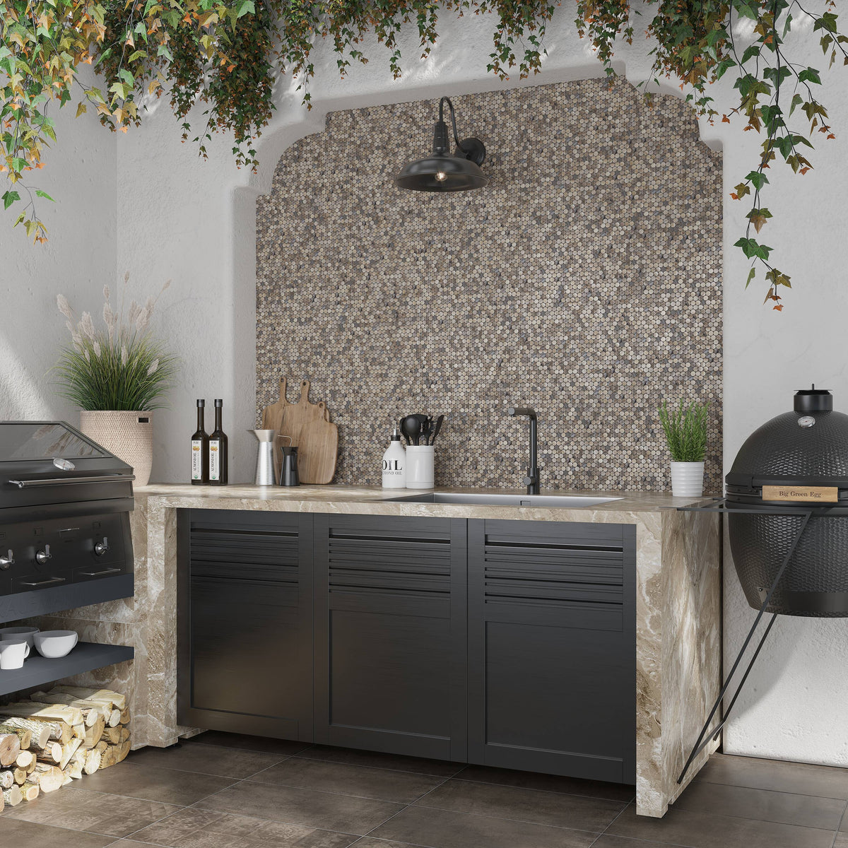 Apollo Tile Majeste Brown 12-in x 12-in Glossy Glass Penny Round Patterned Floor and Wall Tile (10.34-sq. ft/ Carton)