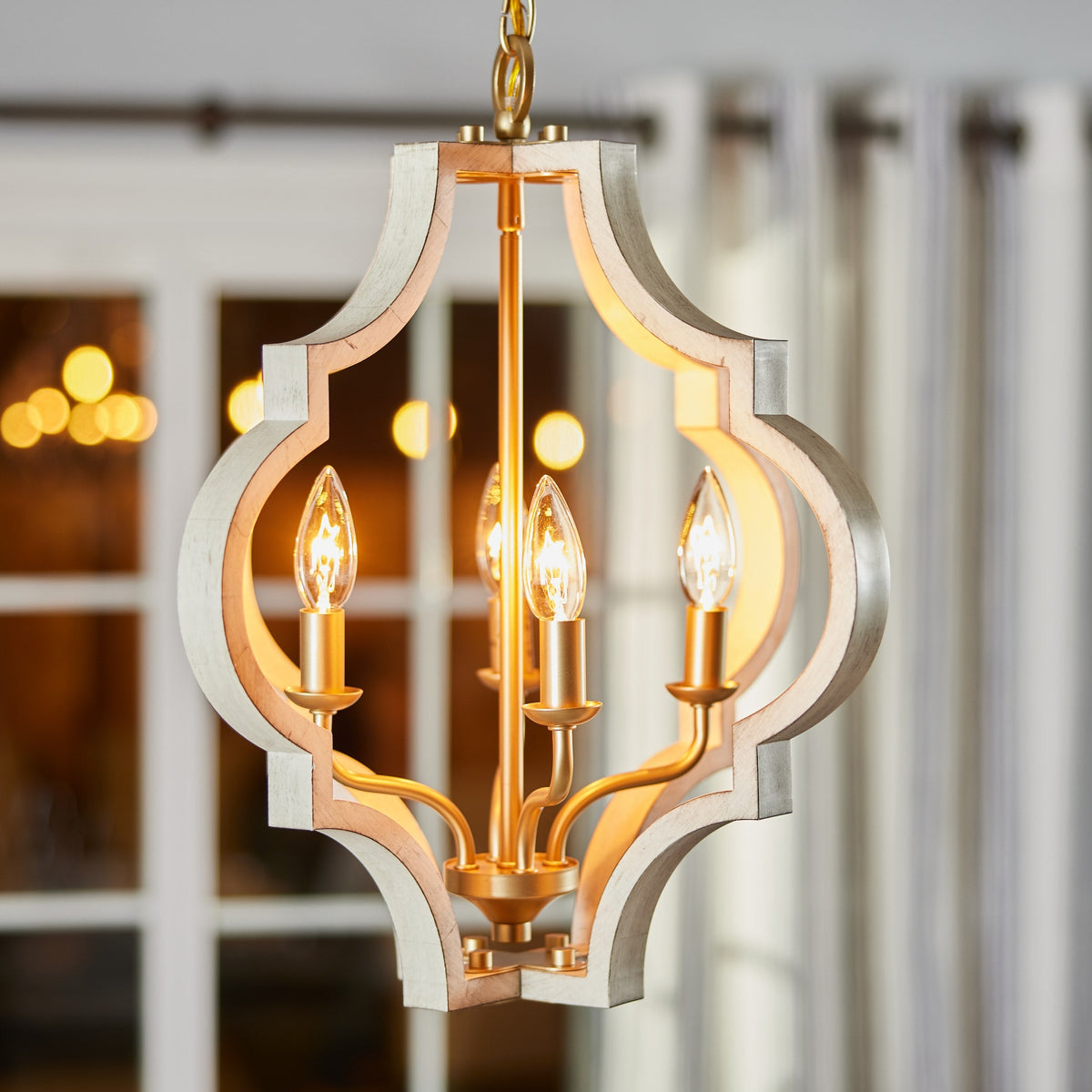 Progress Lighting Teigen 18-in Antique White & Vintage Gold Geometric 4-Light Pendant