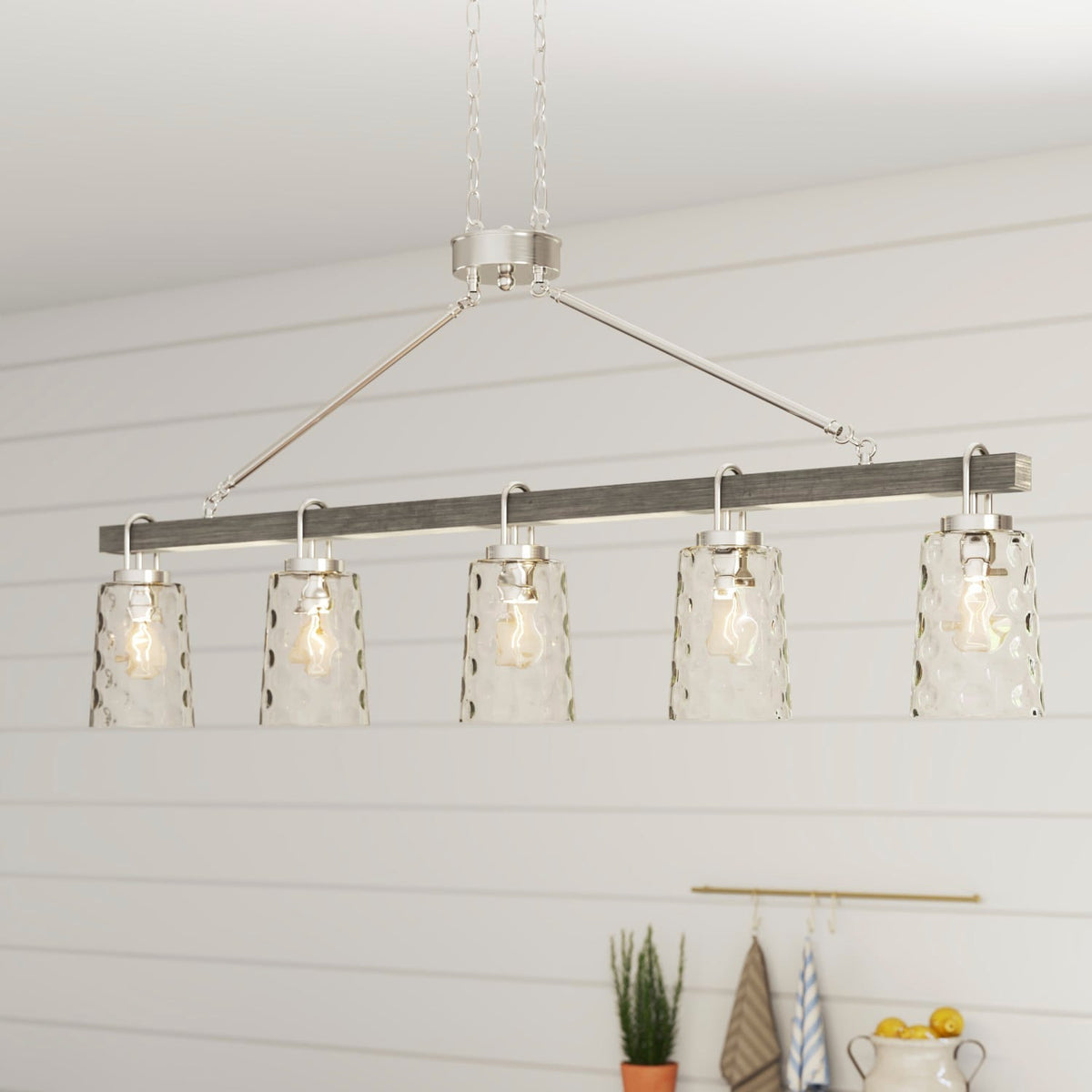 Progress Lighting Tiana 5-Light Driftwood and Brushed Nickel Transitional Chandelier, 45.5-in W x 22-in H