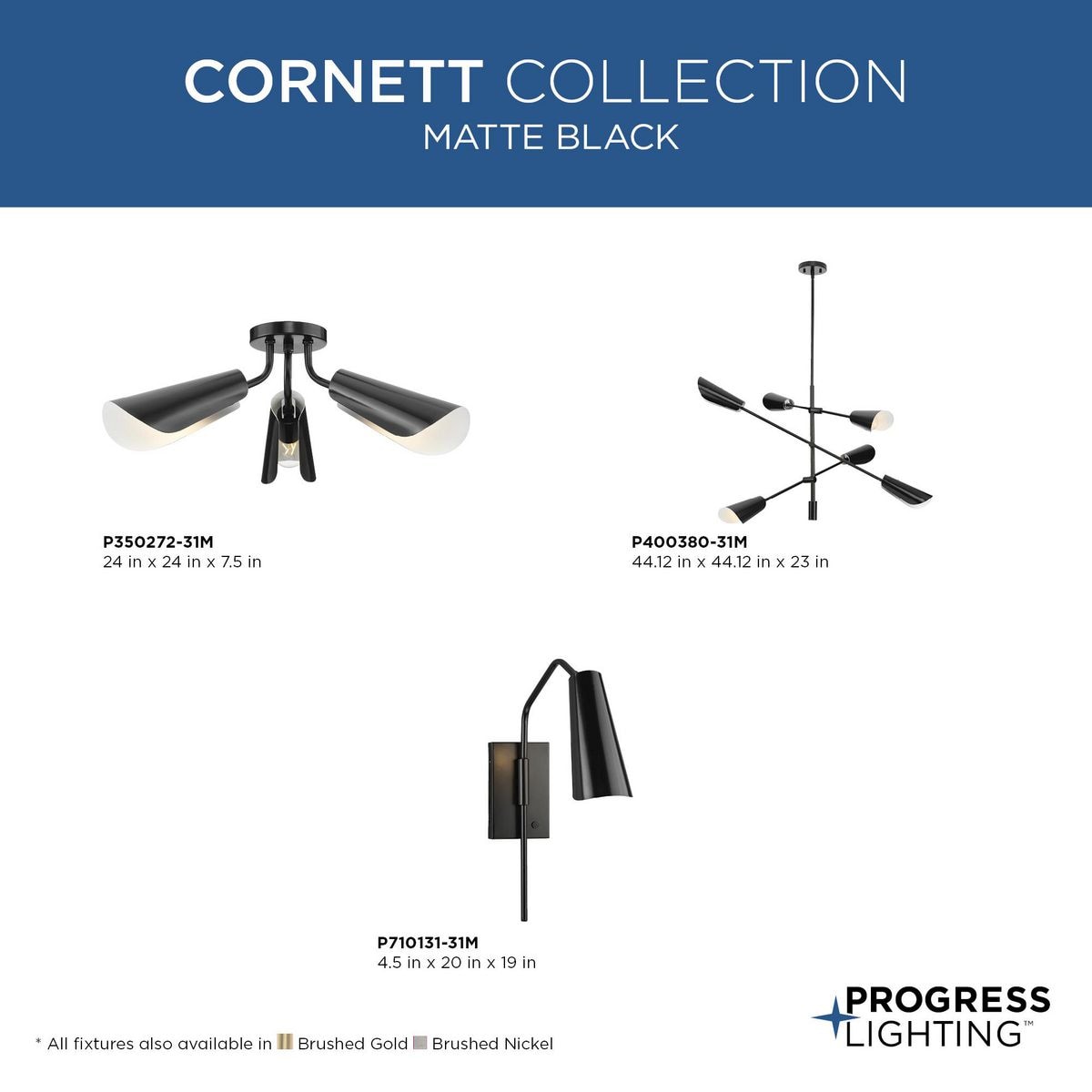Progress Lighting Cornett 6-Light Matte Black Modern/Contemporary Led Chandelier