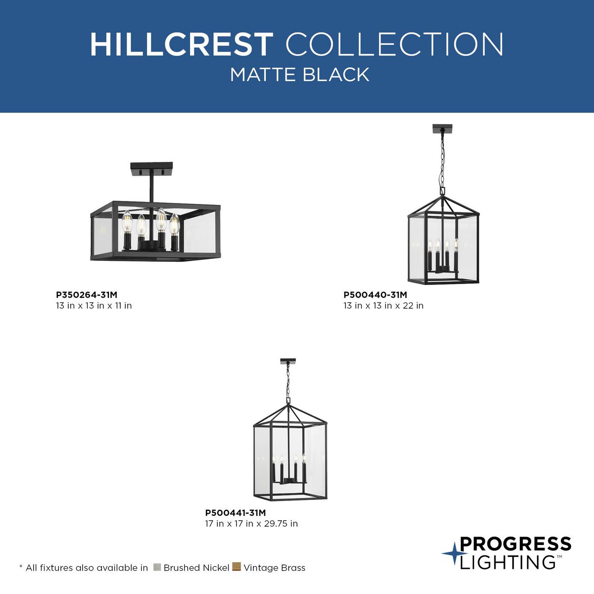 Progress Lighting Hillcrest 4-Light Matte Black Transitional Chandelier