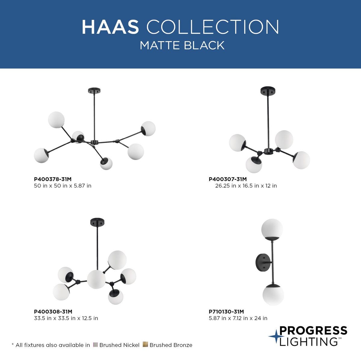 Progress Lighting Haas 6-Light Matte Black Mid-century Chandelier