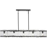 Progress Lighting Rivera 5-Light Matte Black Craftsman Textured Glass Linear Large Hanging Kitchen Island Light