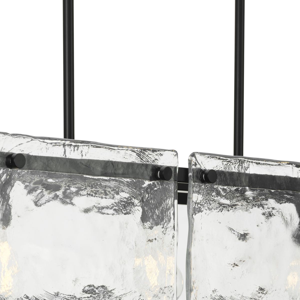 Progress Lighting Rivera 5-Light Matte Black Craftsman Textured Glass Linear Large Hanging Kitchen Island Light