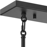 Progress Lighting Rivera 5-Light Matte Black Craftsman Textured Glass Linear Large Hanging Kitchen Island Light