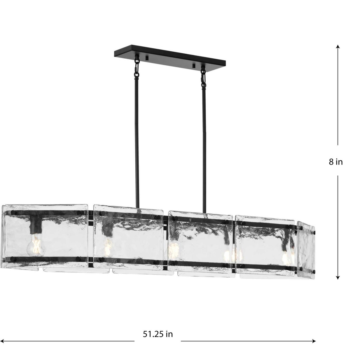 Progress Lighting Rivera 5-Light Matte Black Craftsman Textured Glass Linear Large Hanging Kitchen Island Light