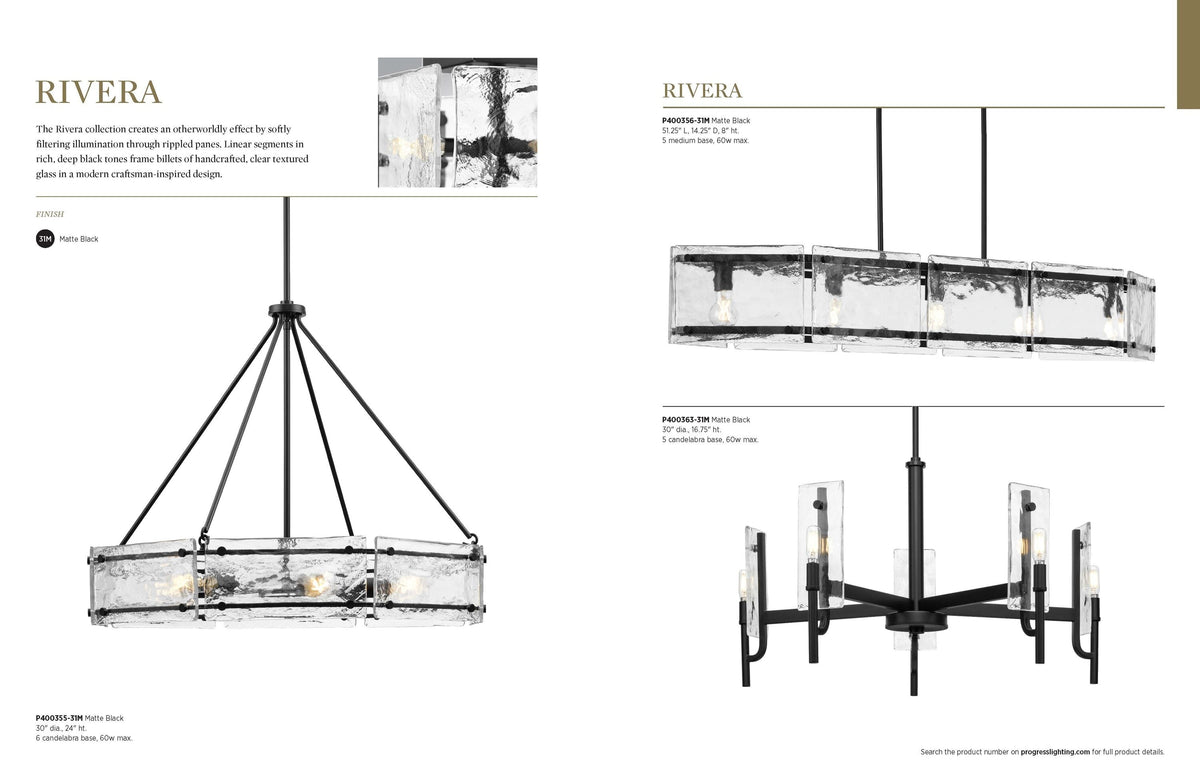 Progress Lighting Rivera 6-Light Matte Black Craftsman Chandelier