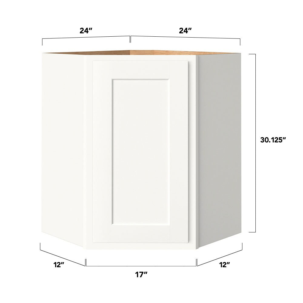 Shenandoah PRO Express Breckenridge 24-in W x 30.125-in H x 12-in D Linen Partial Overlay Diagonal Corner Wall Fully Assembled Plywood Cabinet (Recessed Panel Shaker Style)