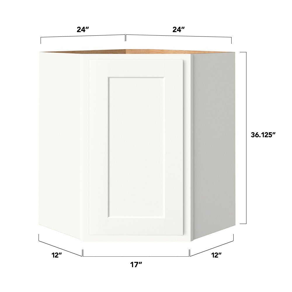 Shenandoah PRO Express Breckenridge 24-in W x 36.125-in H x 15-in D Linen Partial Overlay Diagonal Corner Wall Fully Assembled Plywood Cabinet (Recessed Panel Shaker Style)