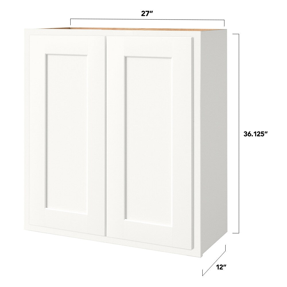 Shenandoah PRO Express Breckenridge 27-in W x 36.125-in H x 12-in D Linen Partial Overlay Wall Fully Assembled Plywood Cabinet (Recessed Panel Shaker Door Style)