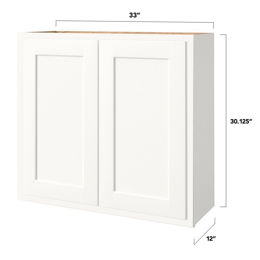 Shenandoah PRO Express Breckenridge 33-in W x 30.125-in H x 12-in D Linen Partial Overlay Maple Wall Fully Assembled Plywood Cabinet (Recessed Panel Shaker Door Style)