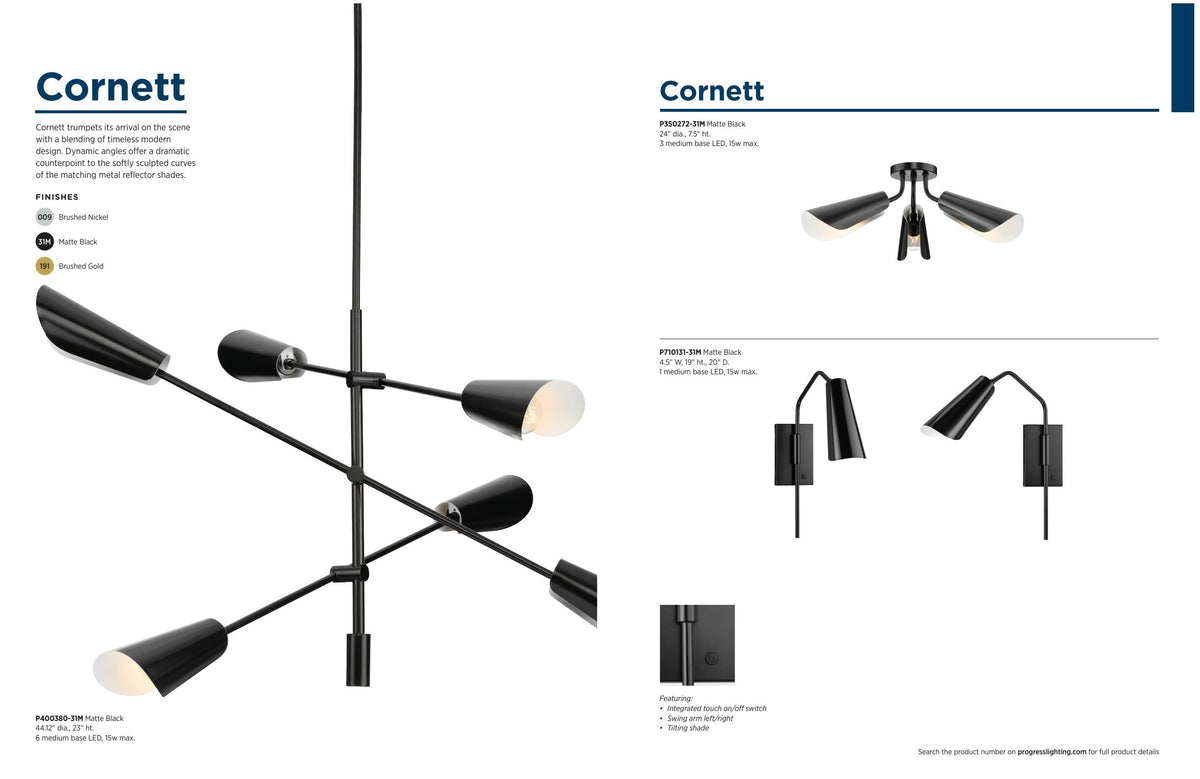 Progress Lighting Cornett 6-Light Brushed Nickel Modern/Contemporary Chandelier