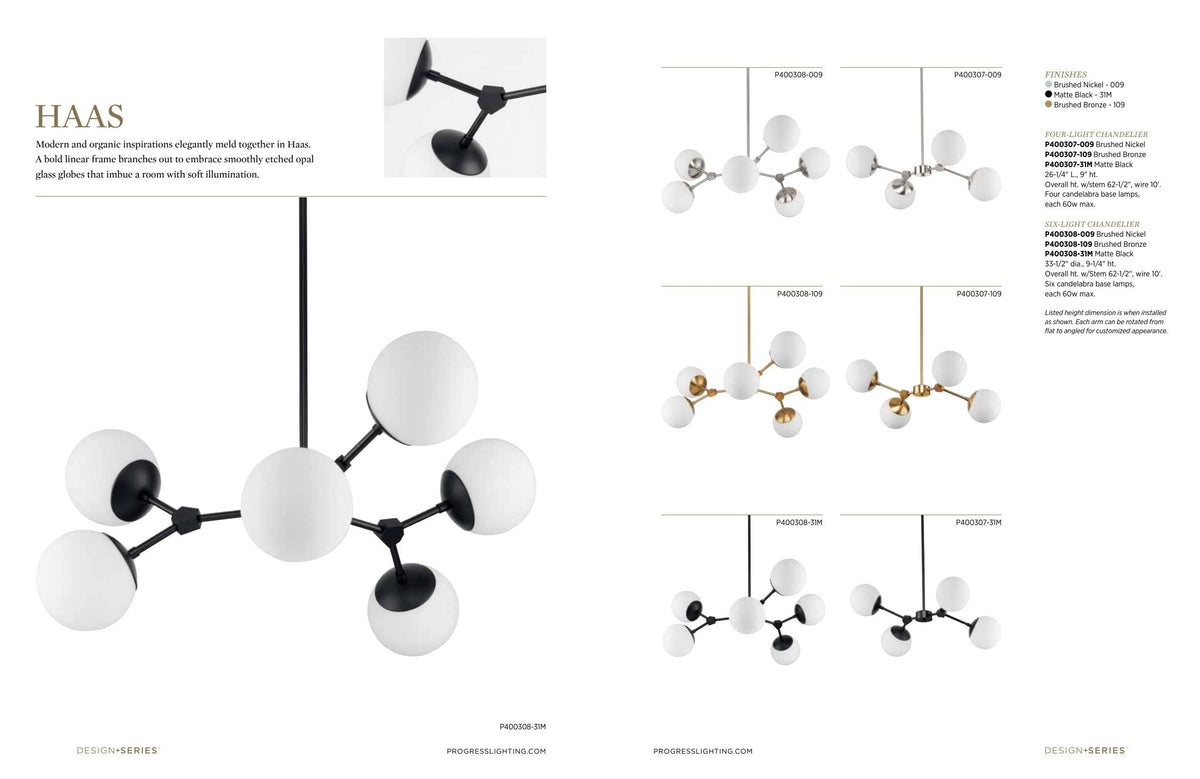 Progress Lighting Haas 6-Light Matte Black Mid-century Chandelier