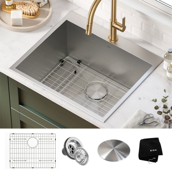 Kraus 22x25 Inch Stainless Steel Drop-In Laundry Sink with Drain