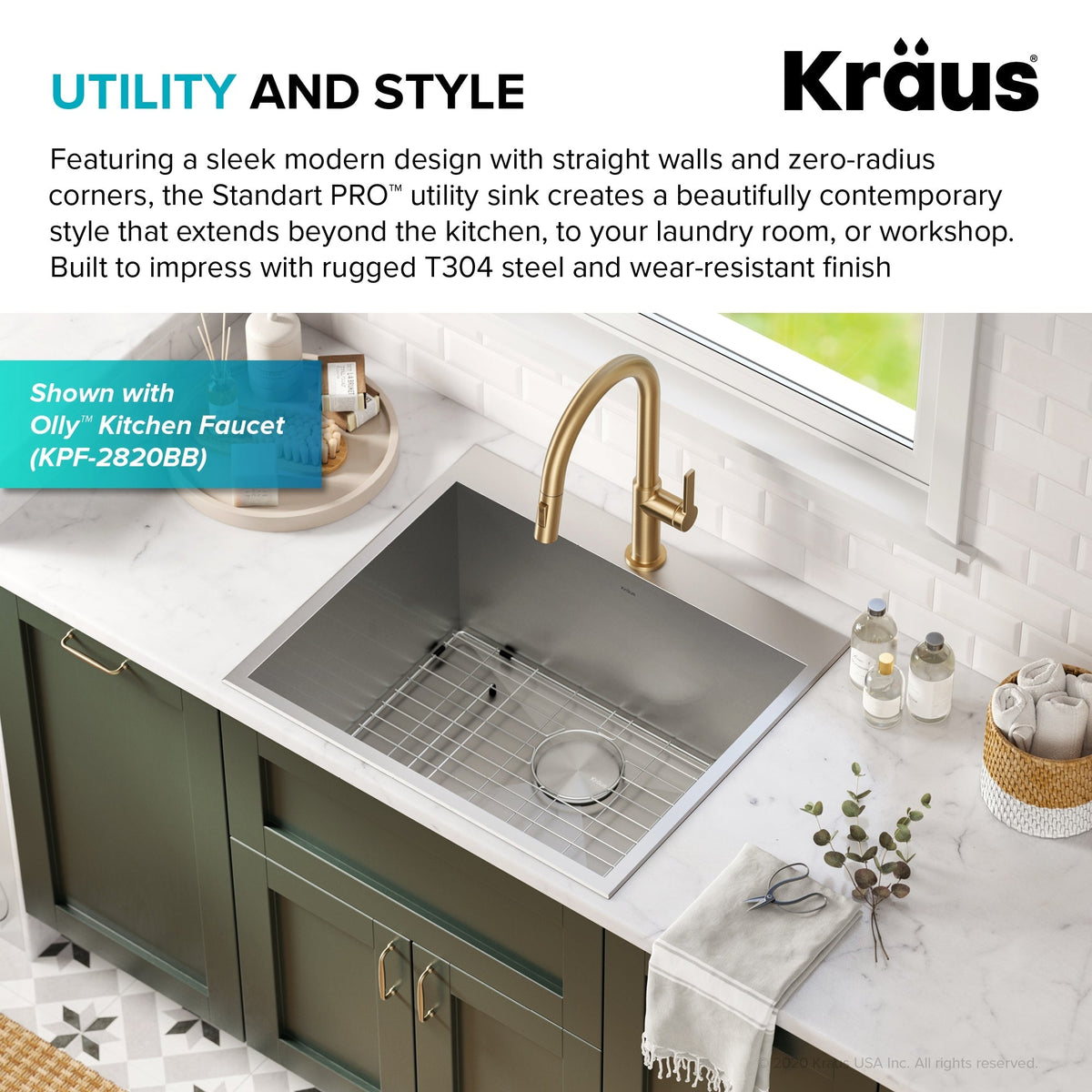 Kraus 22x25 Inch Stainless Steel Drop-In Laundry Sink with Drain