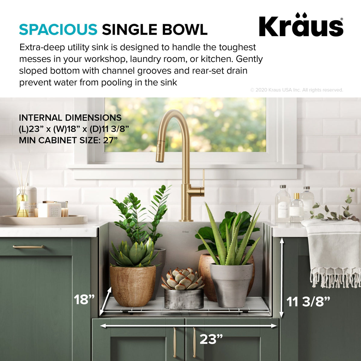 Kraus 22x25 Inch Stainless Steel Drop-In Laundry Sink with Drain