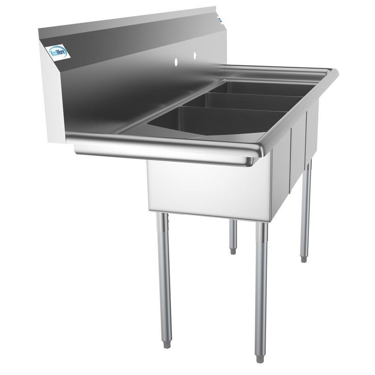 Freestanding Stainless Steel 55 in. 2-Hole Triple Bowl Commercial Kitchen Sink
