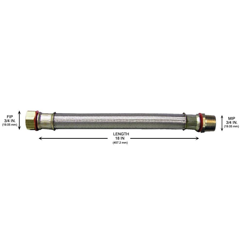 3/4 in. FIP x 3/4 in. MIP x 18 in. Stainless Steel Water Heater Supply Line - Super Arbor