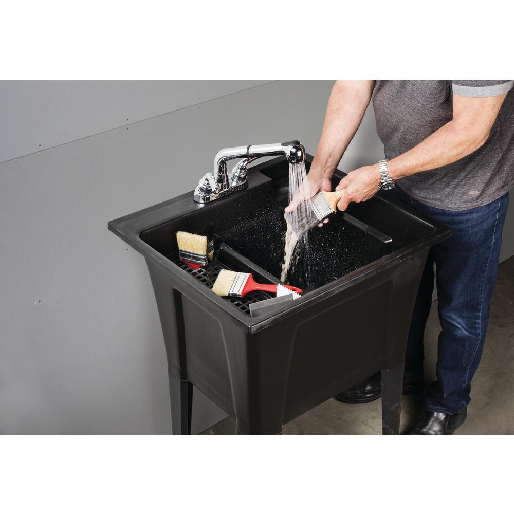 24 in. x 22 in. Polypropylene White Laundry Sink with 2 Hdl Non Metallic Pullout Faucet and Installation Kit (Pack of 2) - Super Arbor
