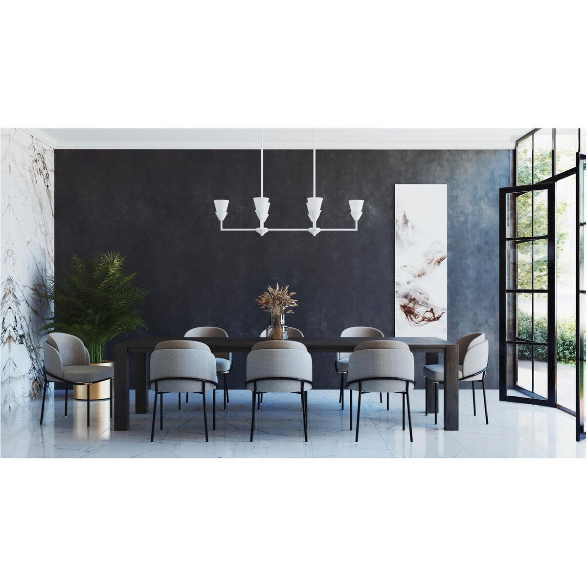 Progress Lighting Pinellas 6-Light White Plaster Modern/Contemporary Opal Glass Linear Large Hanging Kitchen Island Light