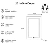 ExBrite Opale 20-in x 32-in Lighted LED Fog Free Surface/Recessed Mount Silver- 32"h- Left Mirrored Soft Close Medicine Cabinet with Outlet