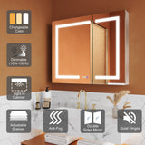 ExBrite Opale 36-in x 30-in Lighted LED Fog Free Surface/Recessed Mount Silver- 30"h Mirrored Soft Close Medicine Cabinet with Outlet