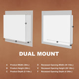 ExBrite Opale 36-in x 30-in Lighted LED Fog Free Surface/Recessed Mount Silver- 30"h Mirrored Soft Close Medicine Cabinet with Outlet