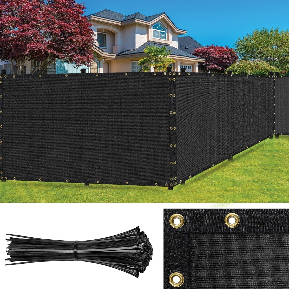 SEALTECH 8-ft H x 50-ft W Black Non-Recycled Polypropylene Chain Link Fence Screen