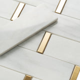 Giorbello (Sample) Marble and Mosaic White and Gray 2-in x 10-in Polished Marble Brick Marble Look Tile