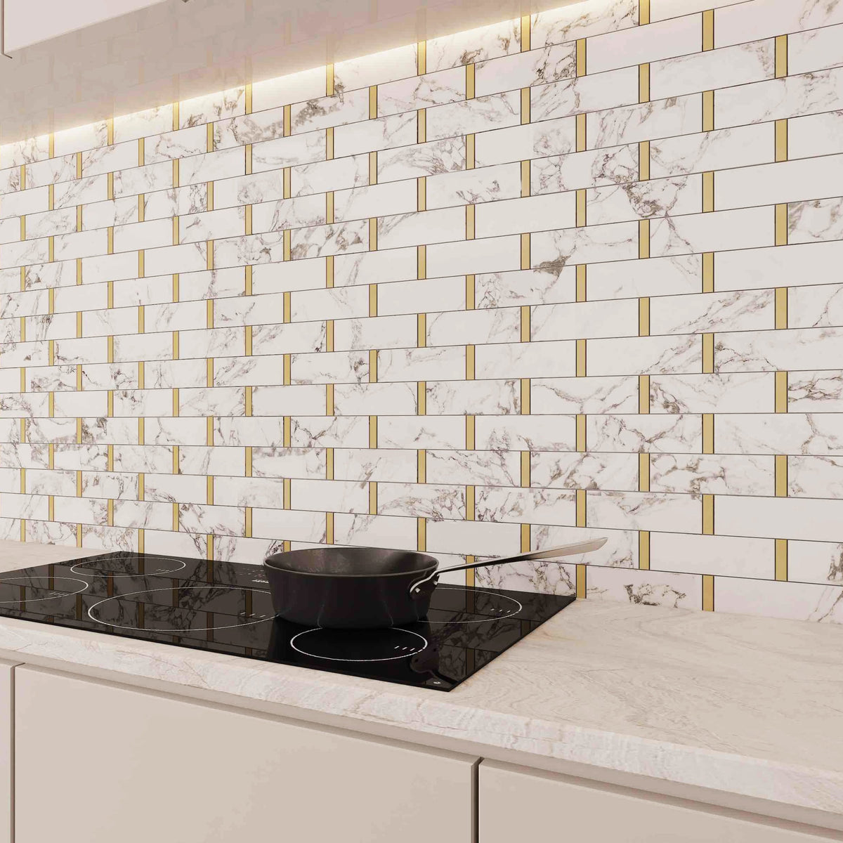 Giorbello (Sample) Marble and Mosaic White and Gray 2-in x 10-in Polished Marble Brick Marble Look Tile