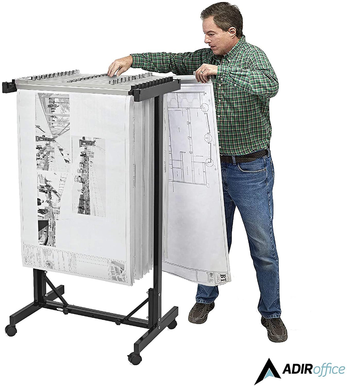 AdirOffice Expandable Blueprint Mobile Plan Center, Black