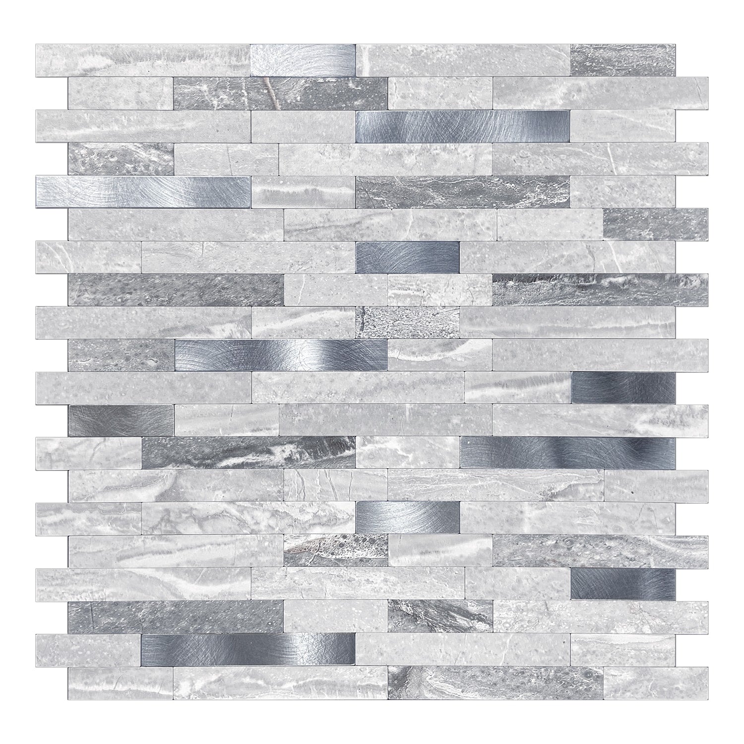 Murella Metal Blue Marble with silver metal accents 11-1/2-in x 11-7/8-in Multi-finish Metal Marble look Linear Peel and stick Mosaic Wall Tile product image