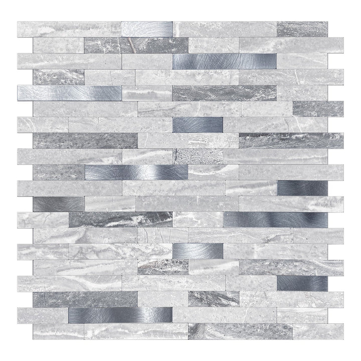 Murella Metal Blue Marble with silver metal accents 11-1/2-in x 11-7/8-in Multi-finish Metal Marble look Linear Peel and stick Mosaic Wall Tile product image