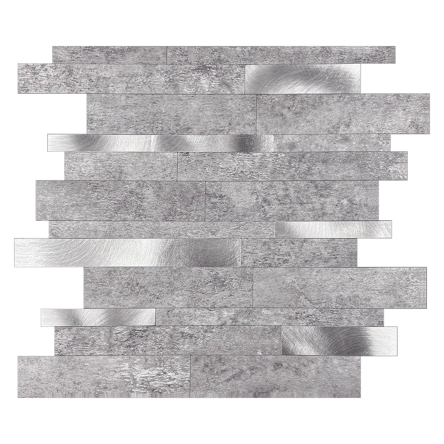 Murella Metal Grey marble with silver metal accents 11-7/8-in x 11-7/8-in Multi-finish Metal Marble look Multi-shaped Peel and stick Mosaic Wall Tile product image