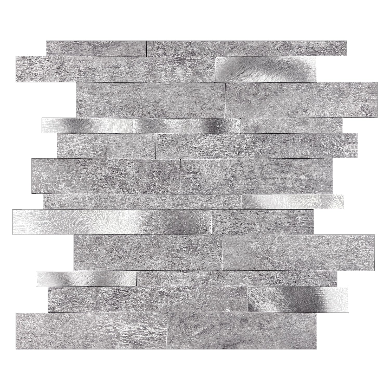 Murella Metal Grey marble with silver metal accents 11-7/8-in x 11-7/8-in Multi-finish Metal Marble look Multi-shaped Peel and stick Mosaic Wall Tile product image