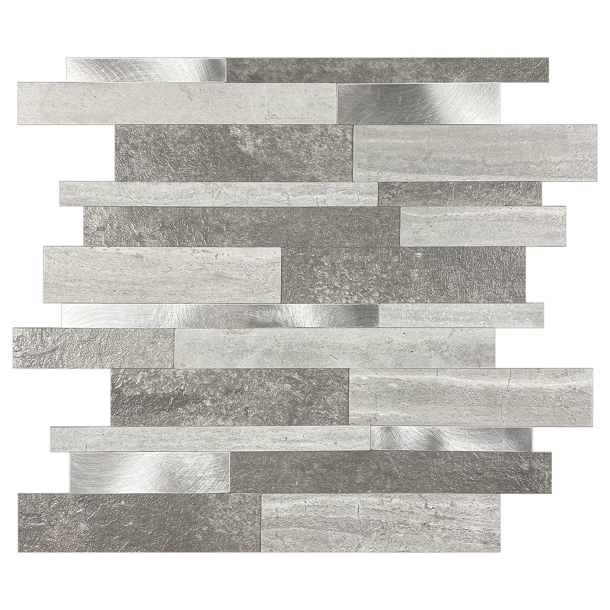 Murella Metal Dark stone with silver metal accents 11-7/8-in x 11-7/8-in Multi-finish Metal Multi-shaped Peel and stick Mosaic Wall Tile product image